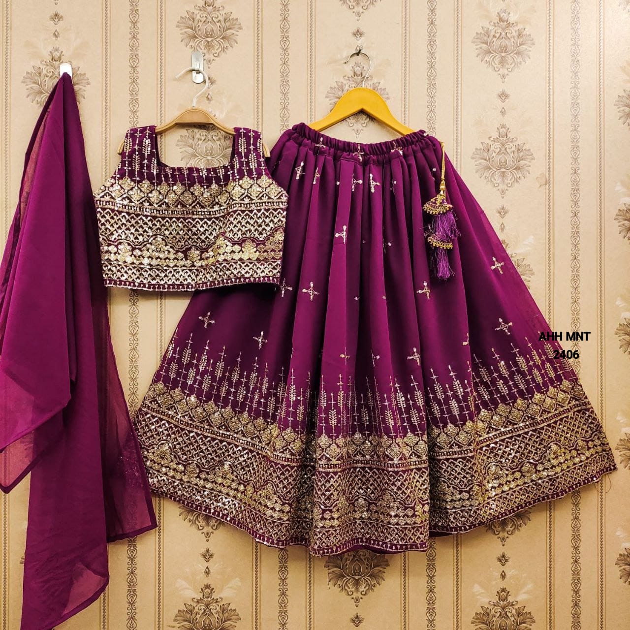 Designer Georgette Sequins Embroidered Kids Lehenga Choli Set.